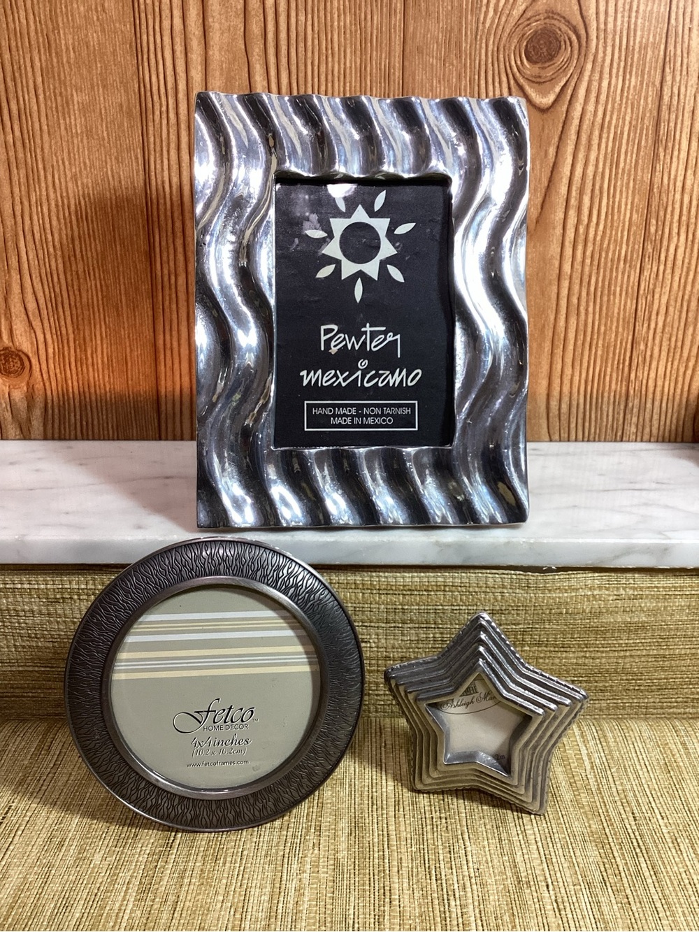 Pewter Mexicano Decorative Wave Picture Frame Round and Star